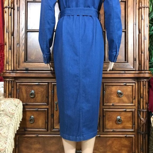 NWOT G.I.L.I. Mid Wash Stretch Cotton Denim Snap Front Belted Shirtdress - Picture 12 of 16
